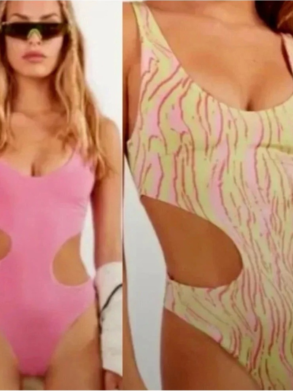 Bershka Pink & Lime Cutout One-Piece Swimsuit